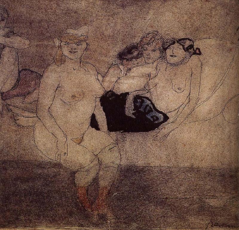 Jules Pascin Five Woman in the bed France oil painting art